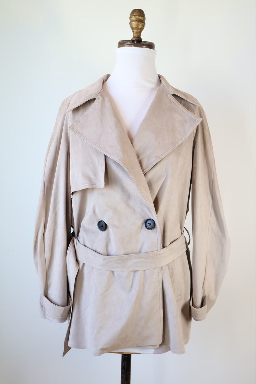 ZARA Beige Trench Coat Belted Suede Feel Classic Jacket Preppy Minimalist Small
